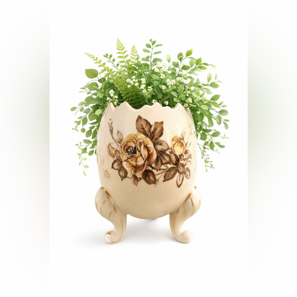 NapcoWare Vintage Cracked Egg Footed Vase / Planter - Gold Trim, Made in Japan